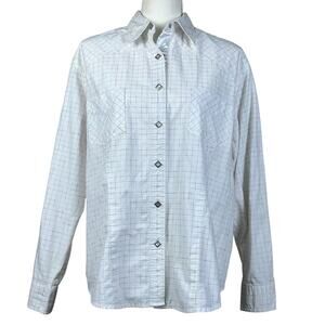 Roper Shirt Women Size 1X White Long Sleeve Faceted Snaps Color Checks Western